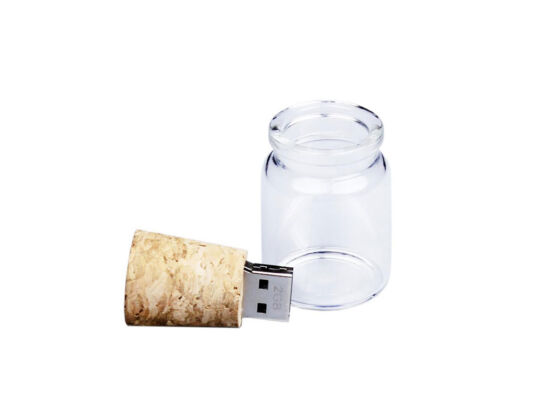 USB 2.0-флешка на 512 Мбайт в виде пробки в бутылочке, натуральный, прозрачный